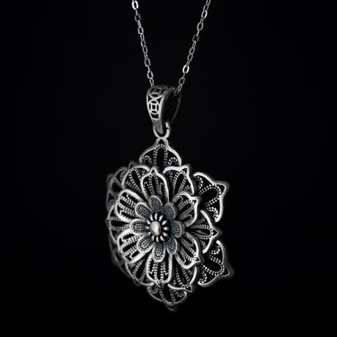 925 Sterling Silver Lotus Pendant - Black Feather Design